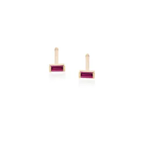 14k Garnet Baguette Studs | January Birthstone