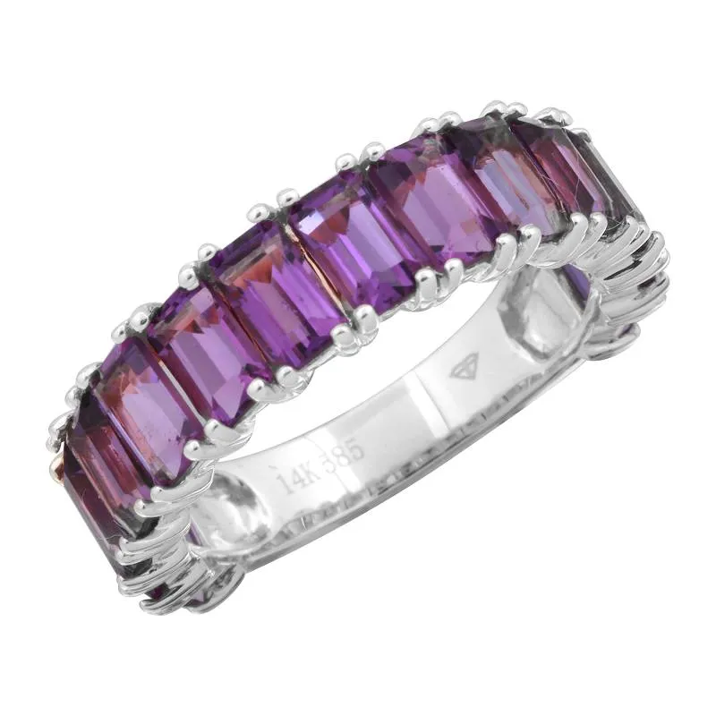 14k Gold Emerald Cut Amethyst 3/4 Band