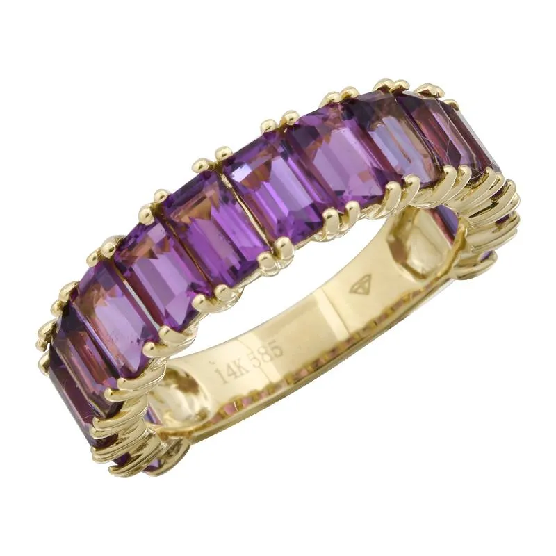 14k Gold Emerald Cut Amethyst 3/4 Band