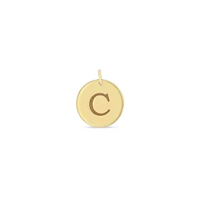 14k Single Engraved Initial Medium Disc Charm Pendant