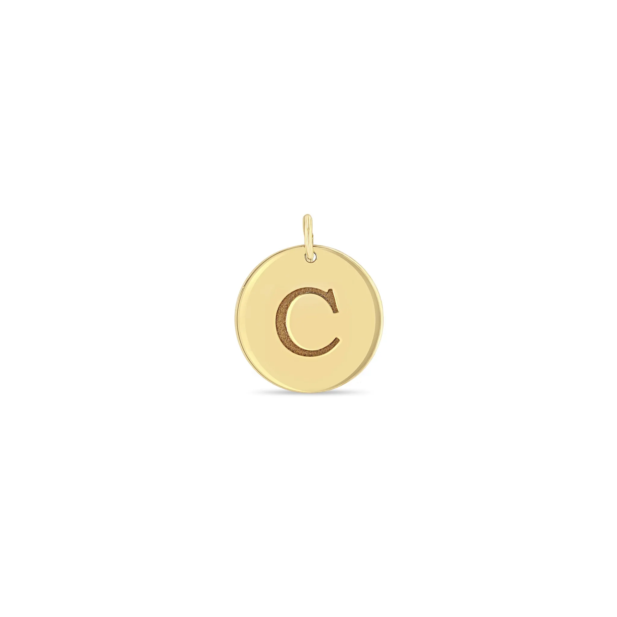 14k Single Engraved Initial Medium Disc Charm Pendant