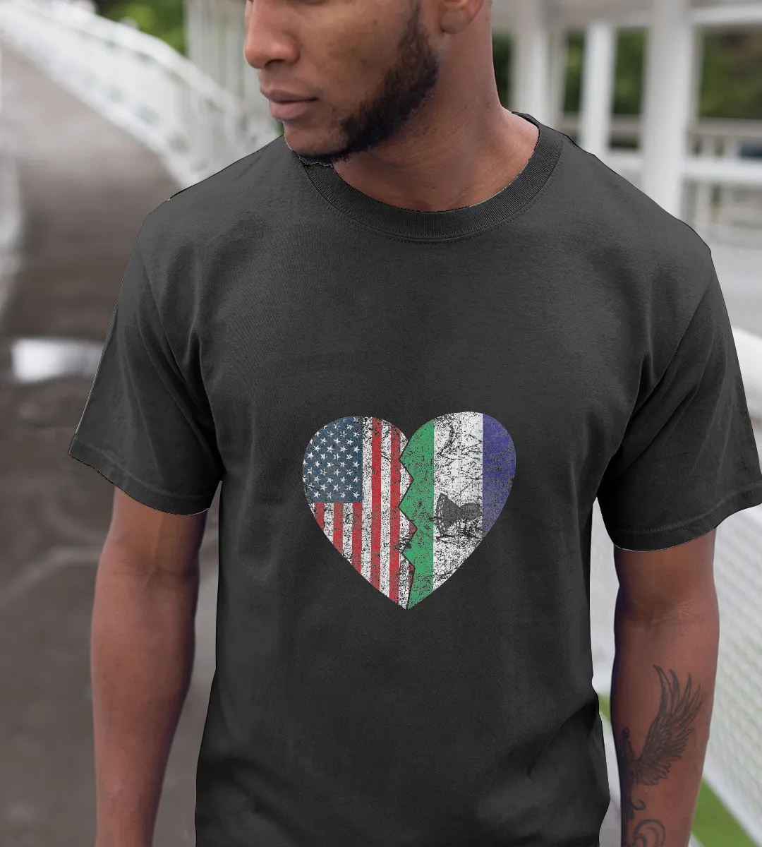 1sttheworld T-Shirt - Flags Heart United States Lesotho Roots T-Shirt Black A35