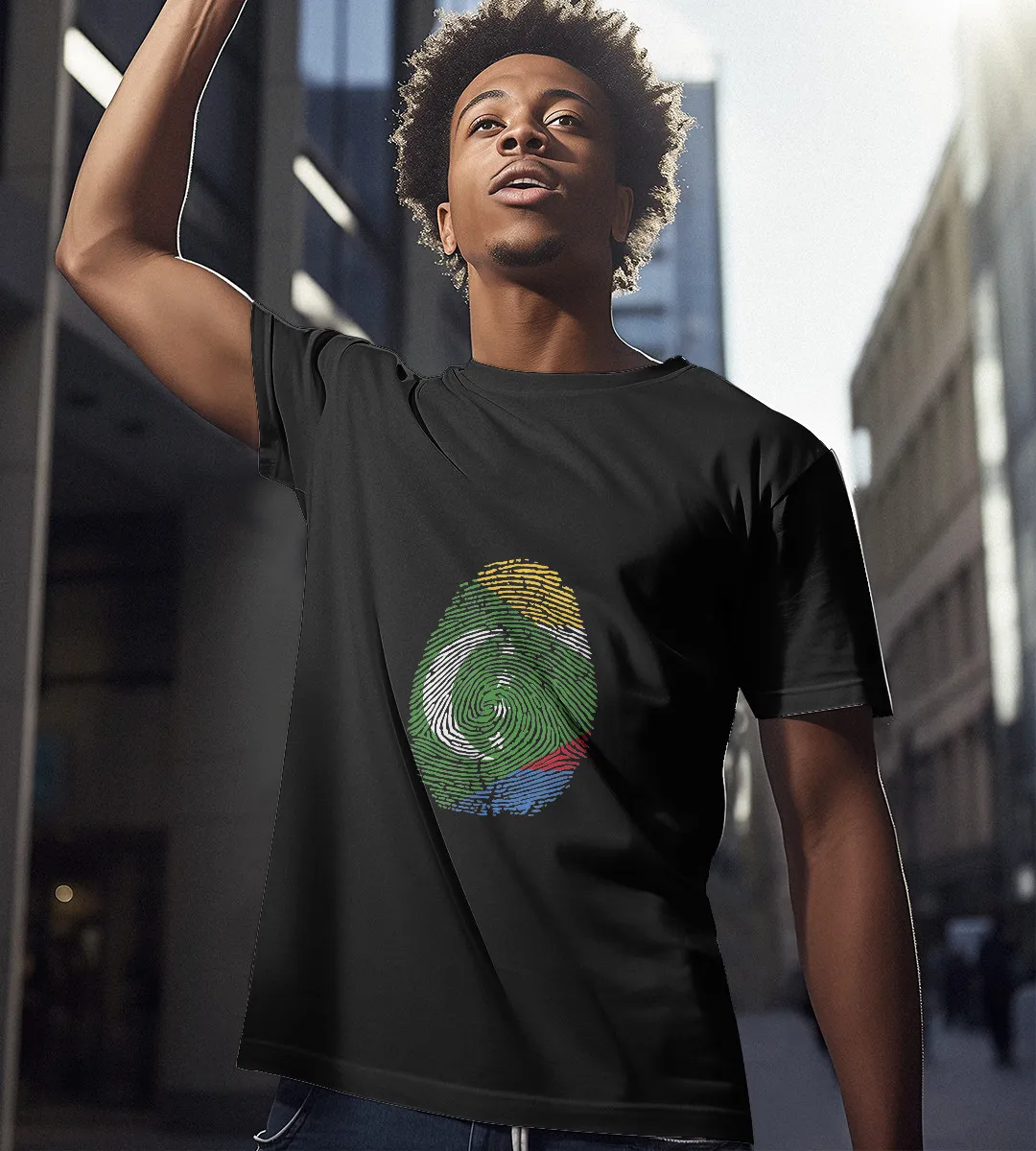 1sttheworld T-Shirt - Funny It's In My Dna Comoros Flag Fingerprint T-Shirt Black A35