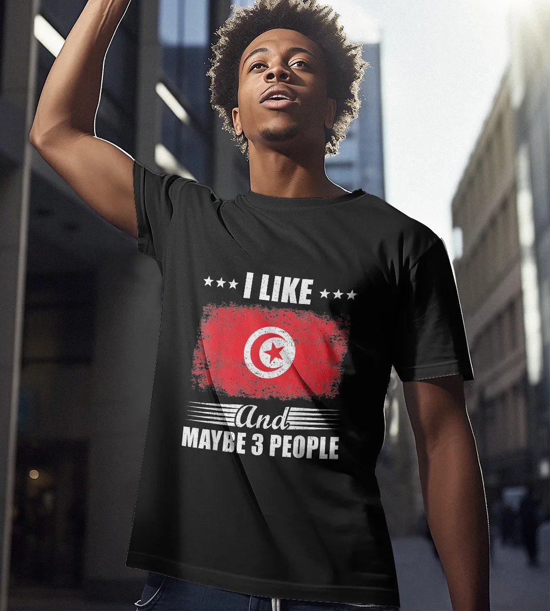 1sttheworld T-Shirt - I Like Tunisia And Maybe 3 People T-Shirt Black A35