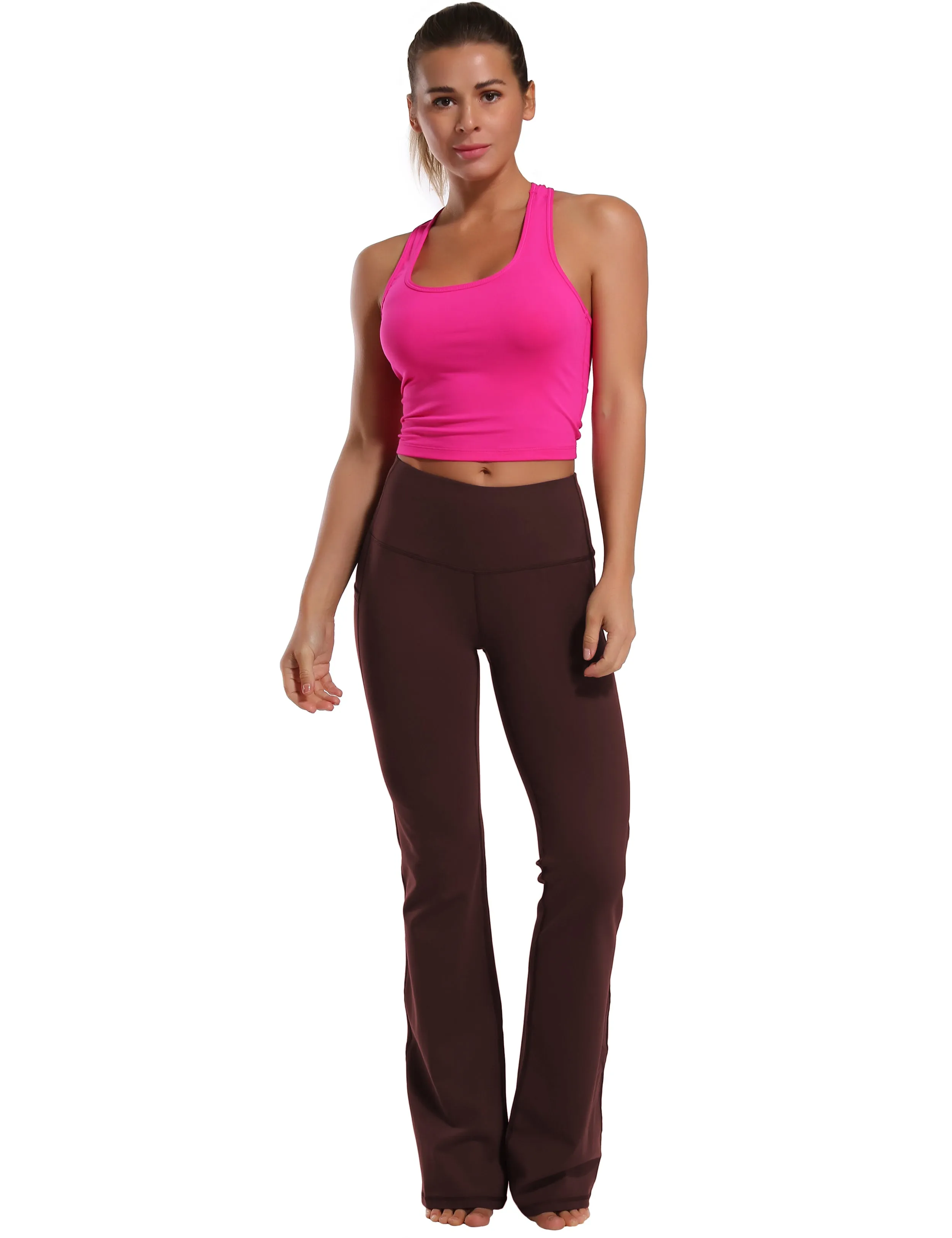 29" 31" 33" 35" 37"  Side Pockets Bootcut Leggings mahoganymaroon