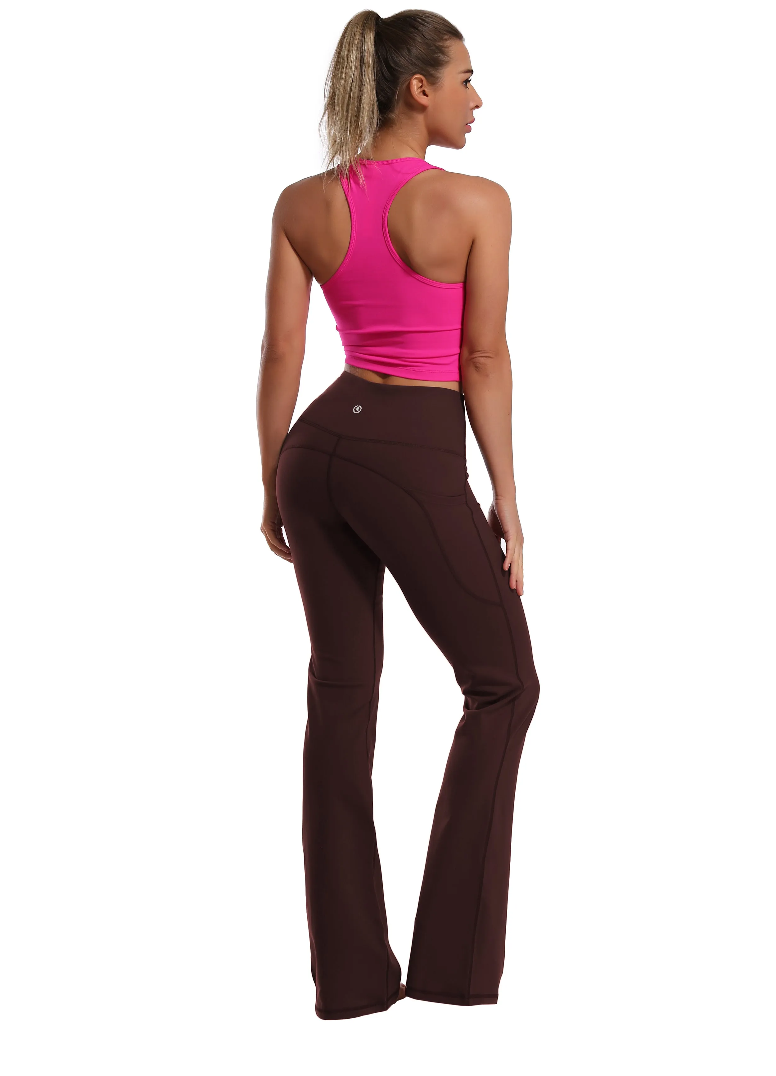 29" 31" 33" 35" 37"  Side Pockets Bootcut Leggings mahoganymaroon