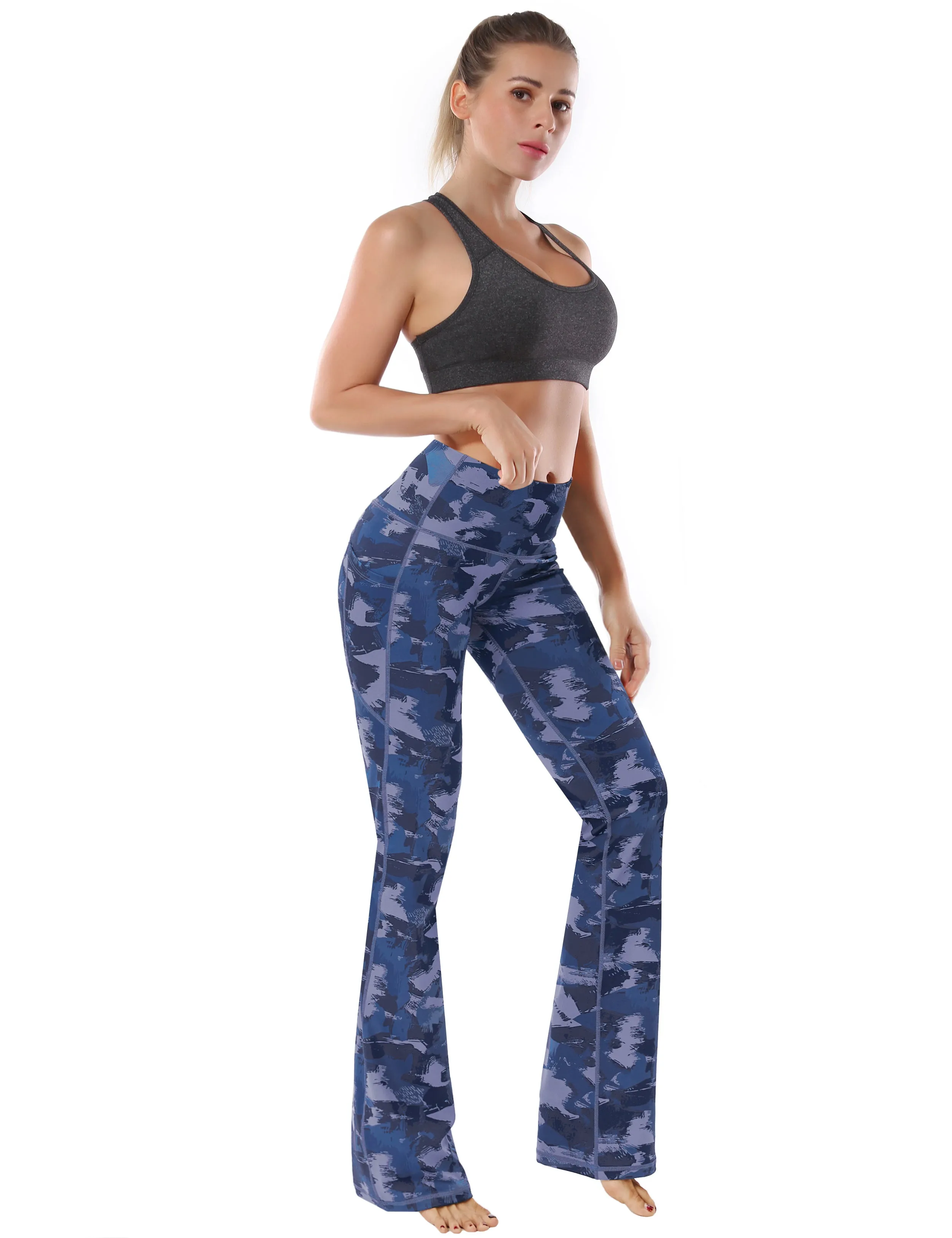 29" 31" 33" 35" 37"  Side Pockets Bootcut Leggings navy brushcamo