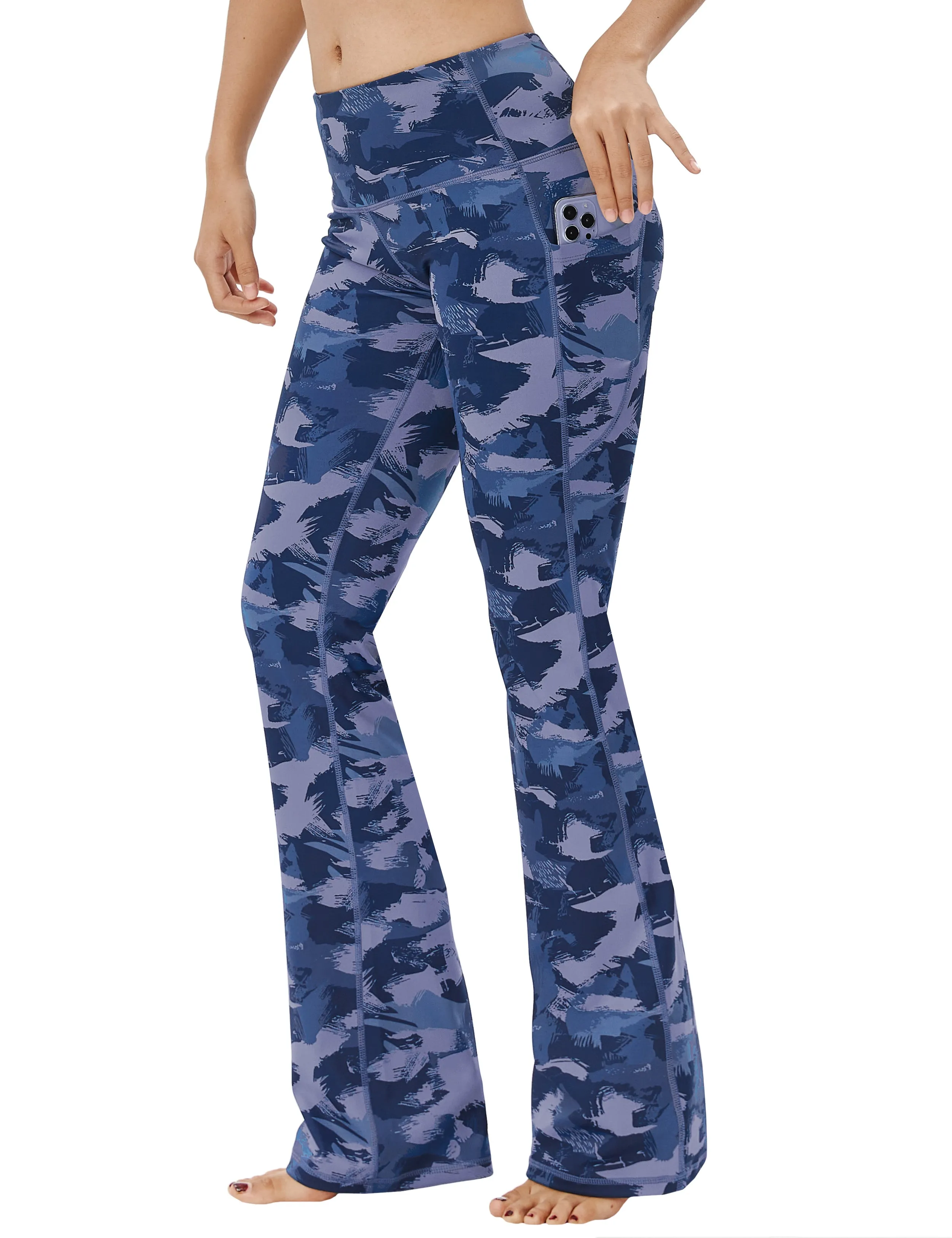 29" 31" 33" 35" 37"  Side Pockets Bootcut Leggings navy brushcamo