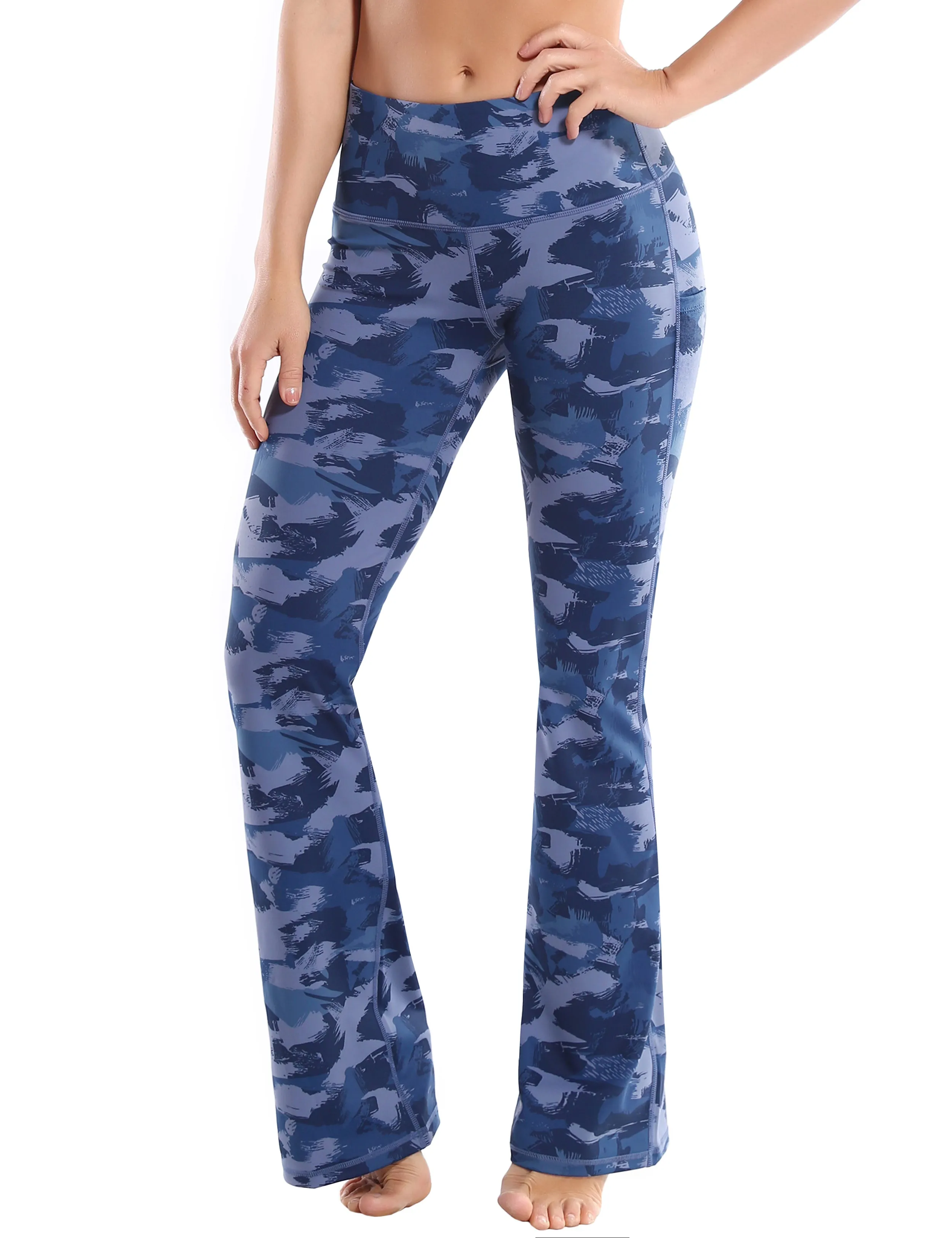 29" 31" 33" 35" 37"  Side Pockets Bootcut Leggings navy brushcamo