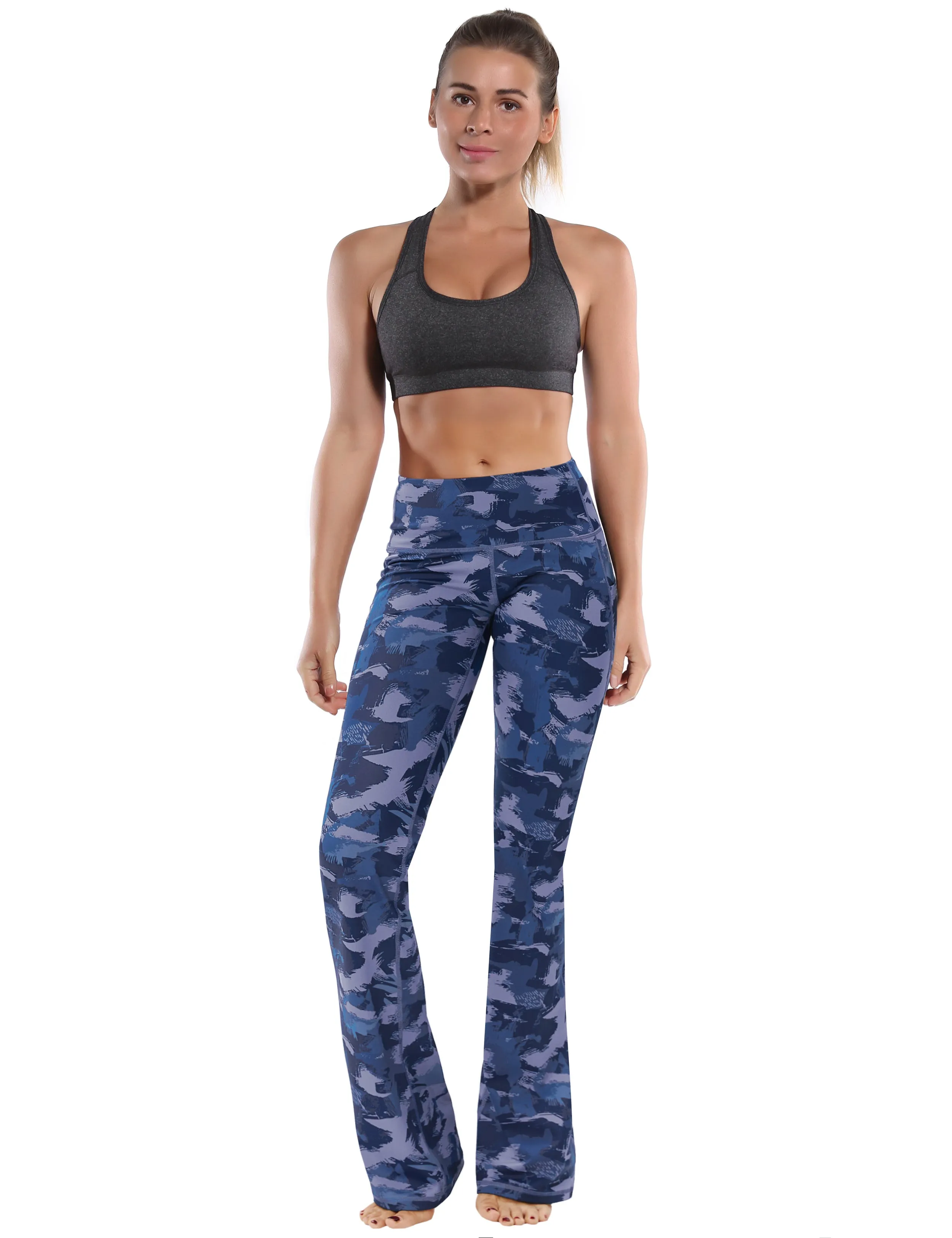 29" 31" 33" 35" 37"  Side Pockets Bootcut Leggings navy brushcamo