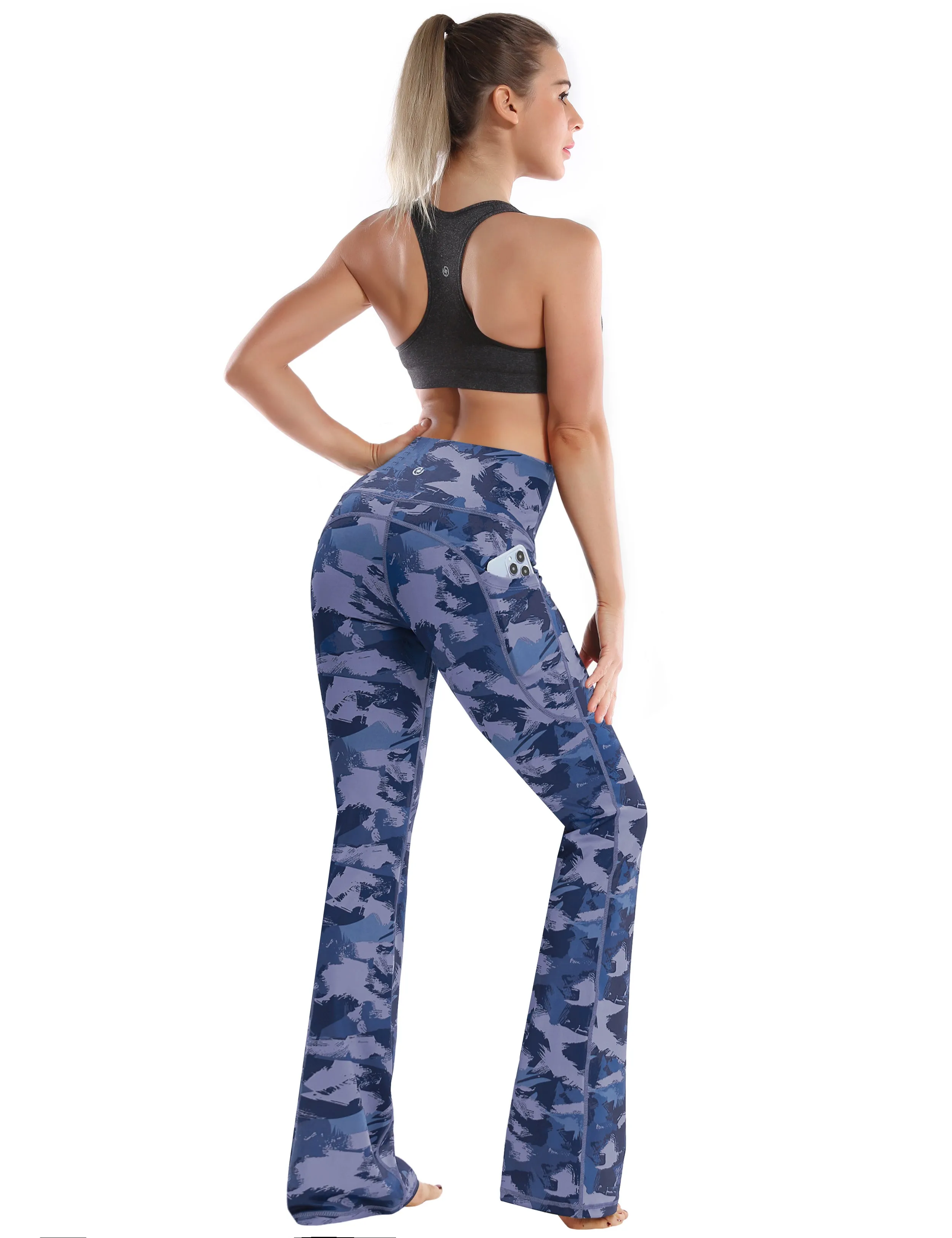 29" 31" 33" 35" 37"  Side Pockets Bootcut Leggings navy brushcamo