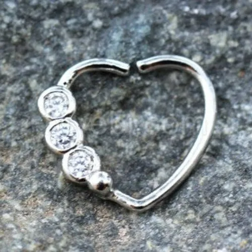 316L Stainless Steel Triple CZ Heart Annealed Cartilage Earring