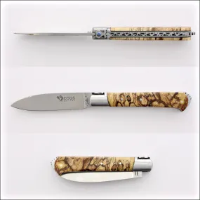 5 Coqs Pocket Knife - Burled Beech End Grain & Mother of Pearl Inlay