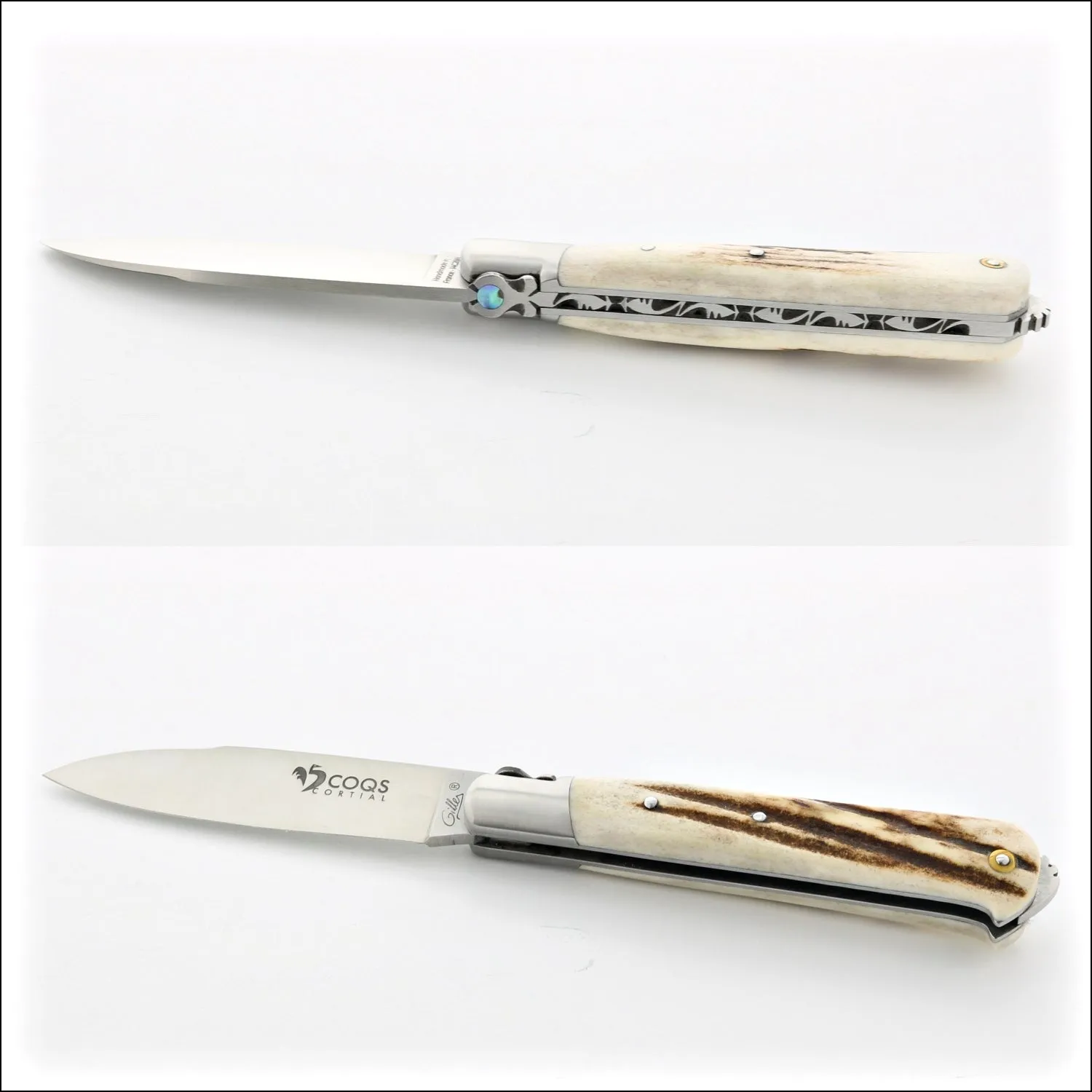 5 Coqs Pocket Knife - Deer Stag & Mother of Pearl Inlay