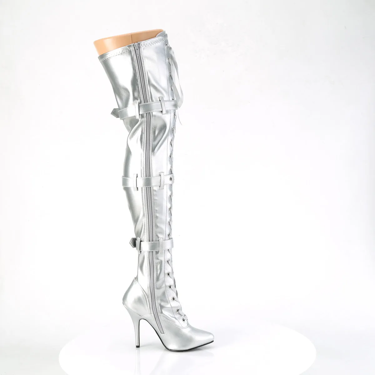 5 Inch Heel SEDUCE-3028 Silver Stretch Metallic