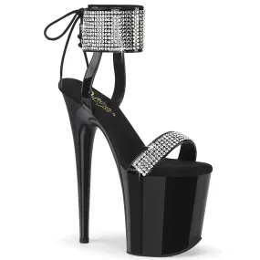 8 Inch Heel FLAMINGO-870 Black Patent Rhinestone