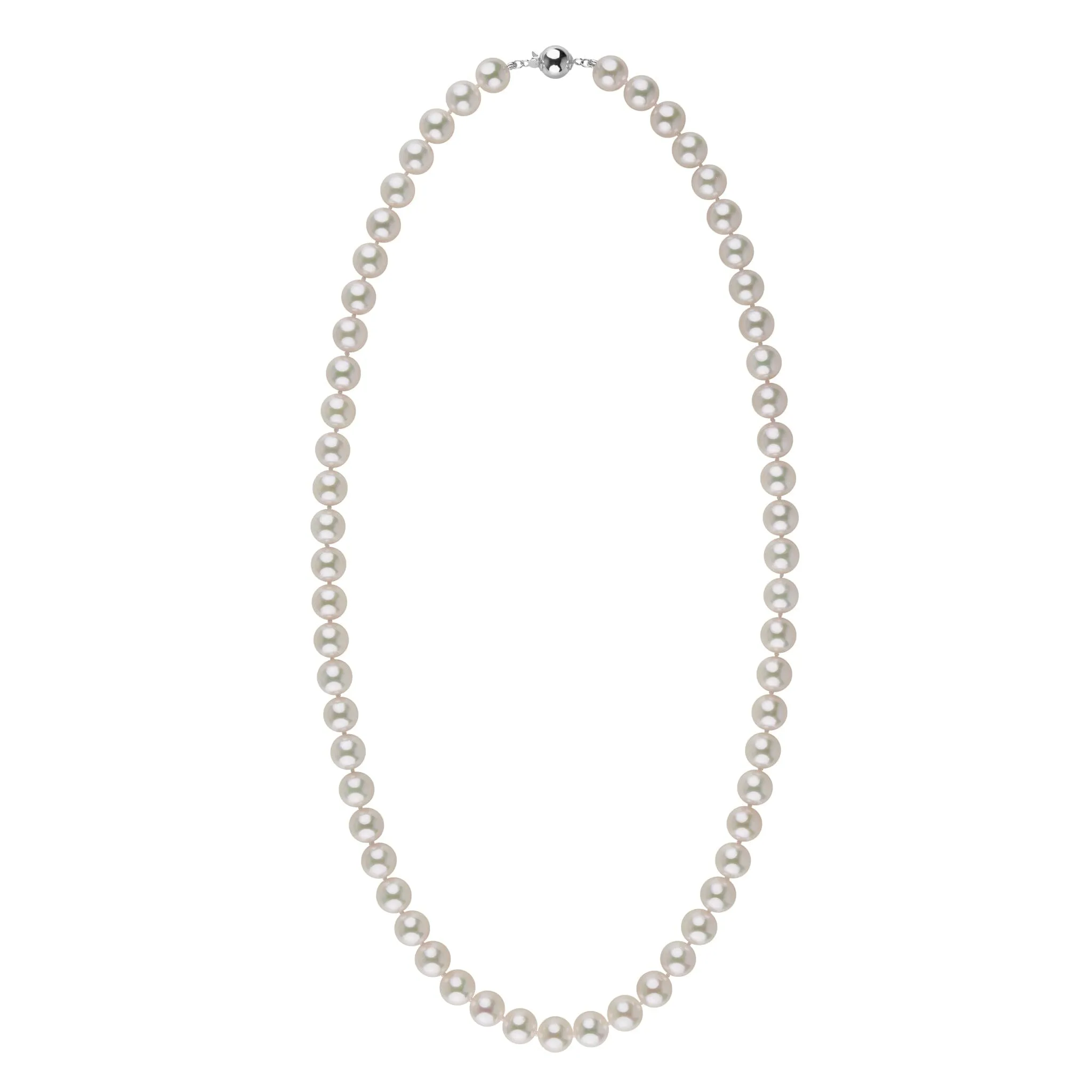 8.5-9.0 mm 22 Inch AAA Blush White Silver Tone Akoya Pearl Necklace