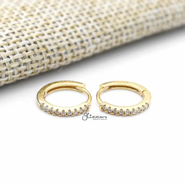 925 Sterling Silver 1.5mm wide C.Z One-Touch Huggie Hoop Earrings