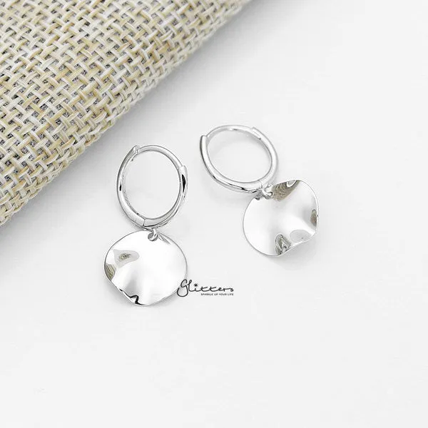 925 Sterling Silver Dangle Disc One-Touch Huggie Hoop Earrings