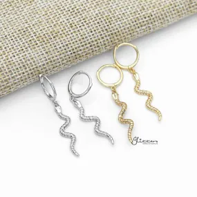 925 Sterling Silver Dangle Snake One-Touch Huggie Hoop Earrings