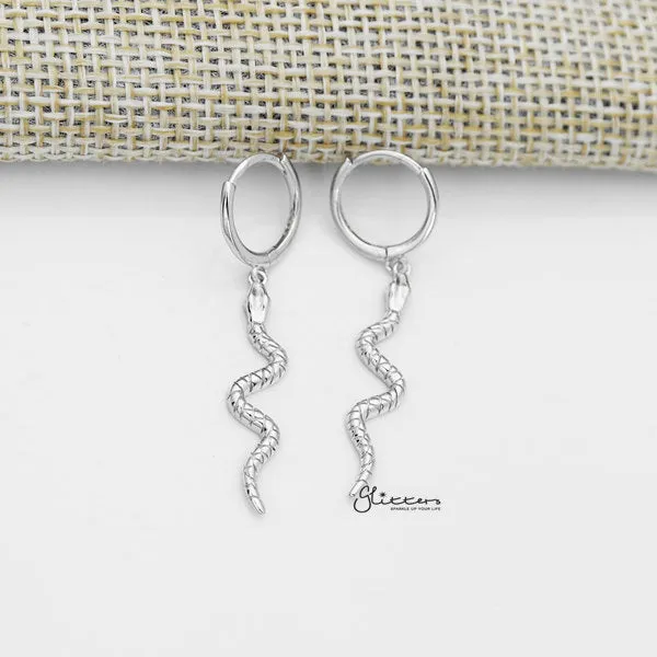 925 Sterling Silver Dangle Snake One-Touch Huggie Hoop Earrings