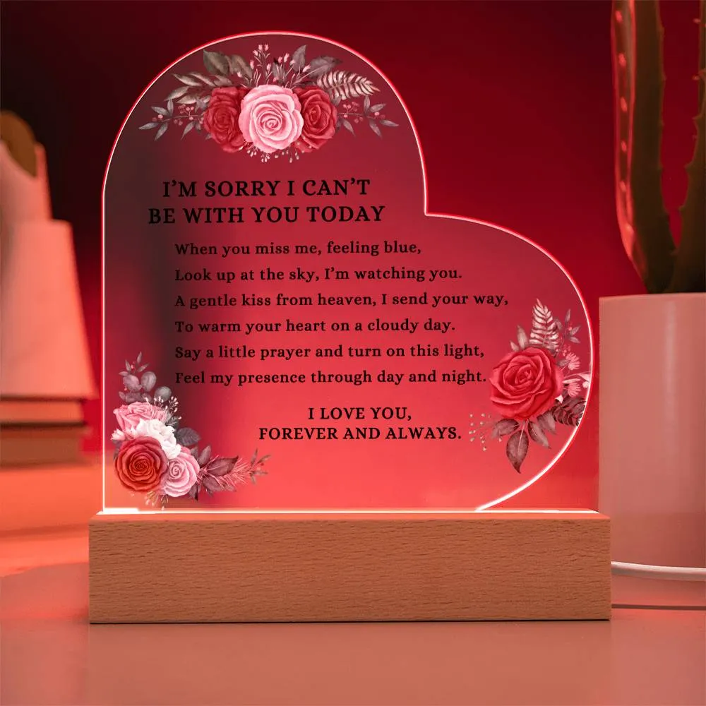 A Valentine from Heaven, Memorial Heart Shape Acrylic Plaque with LED Lights