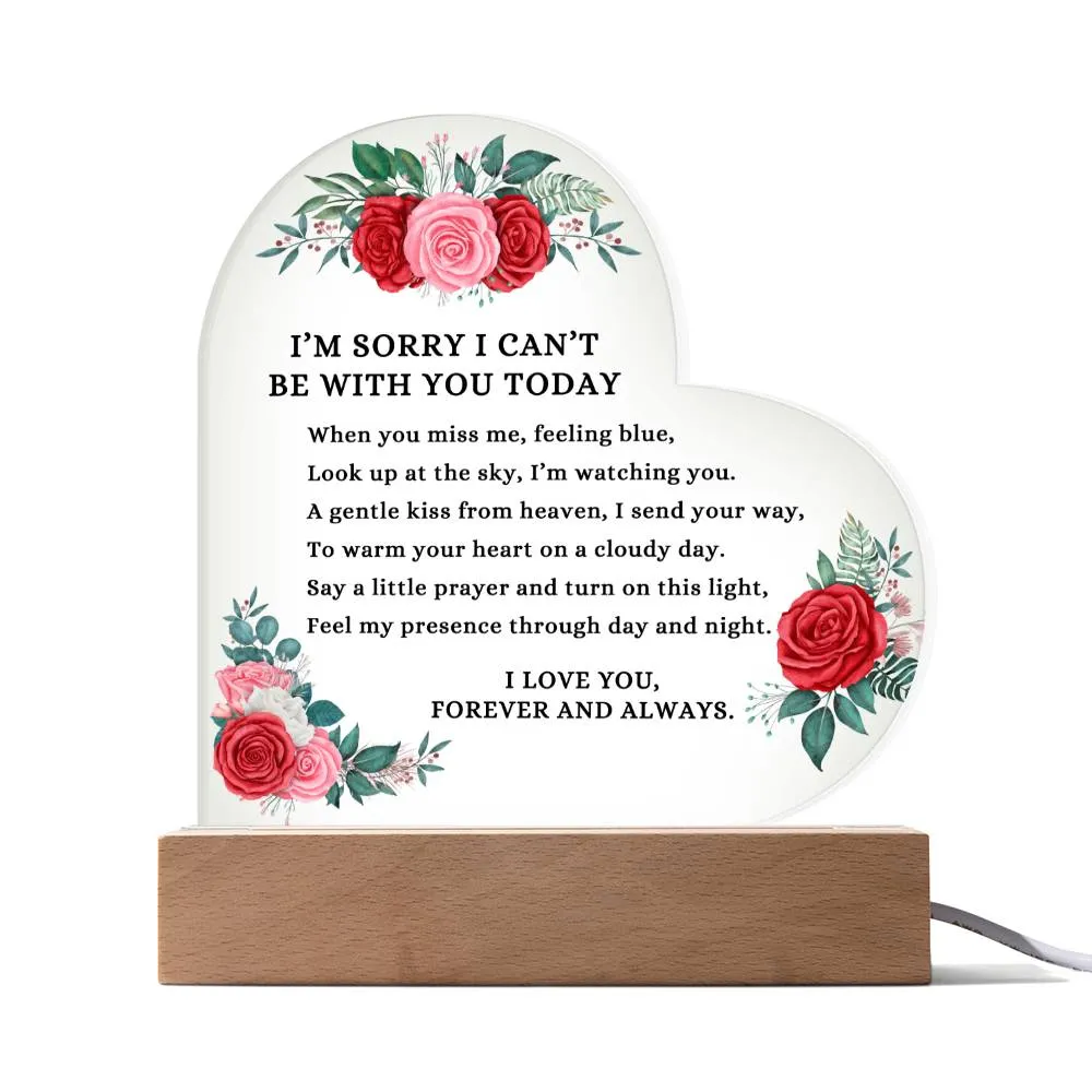 A Valentine from Heaven, Memorial Heart Shape Acrylic Plaque with LED Lights