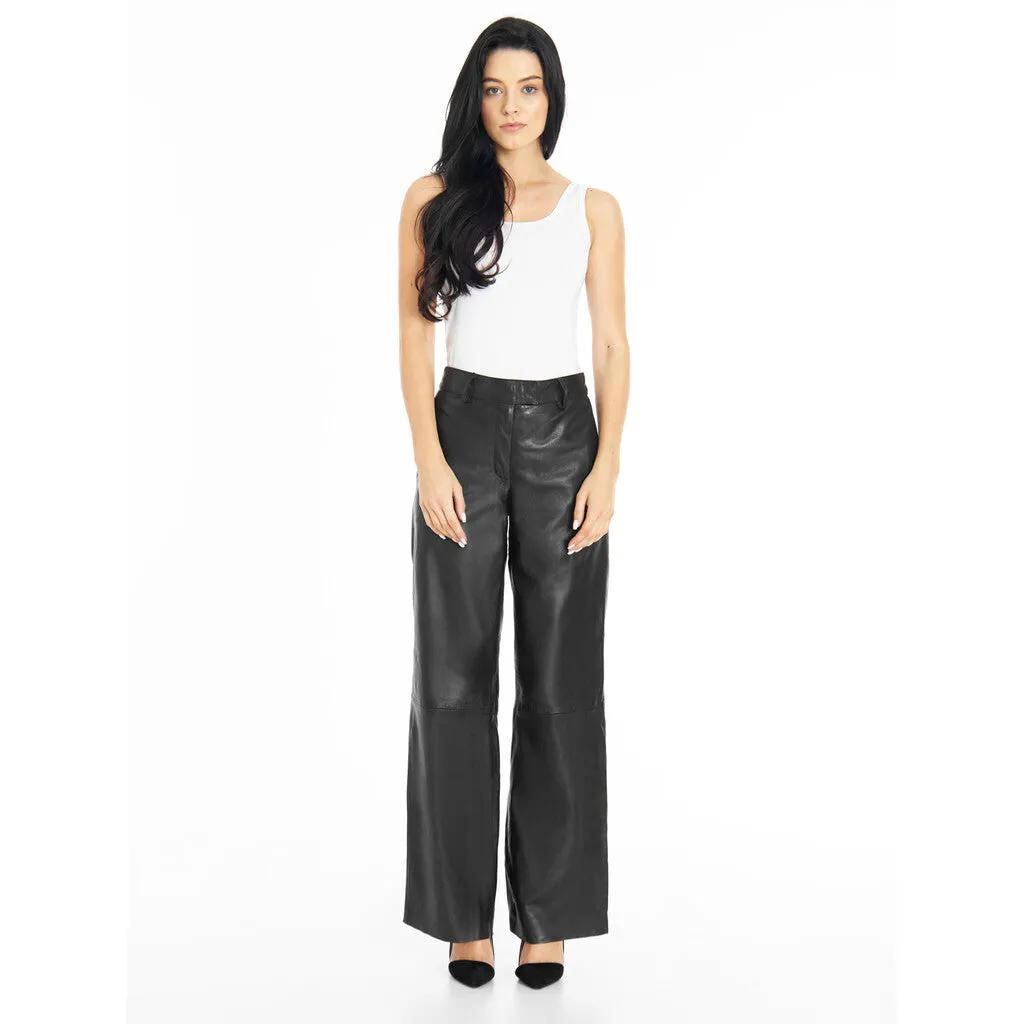 Adele RW leather pants with wide legs / 50240 - Black (Nero)