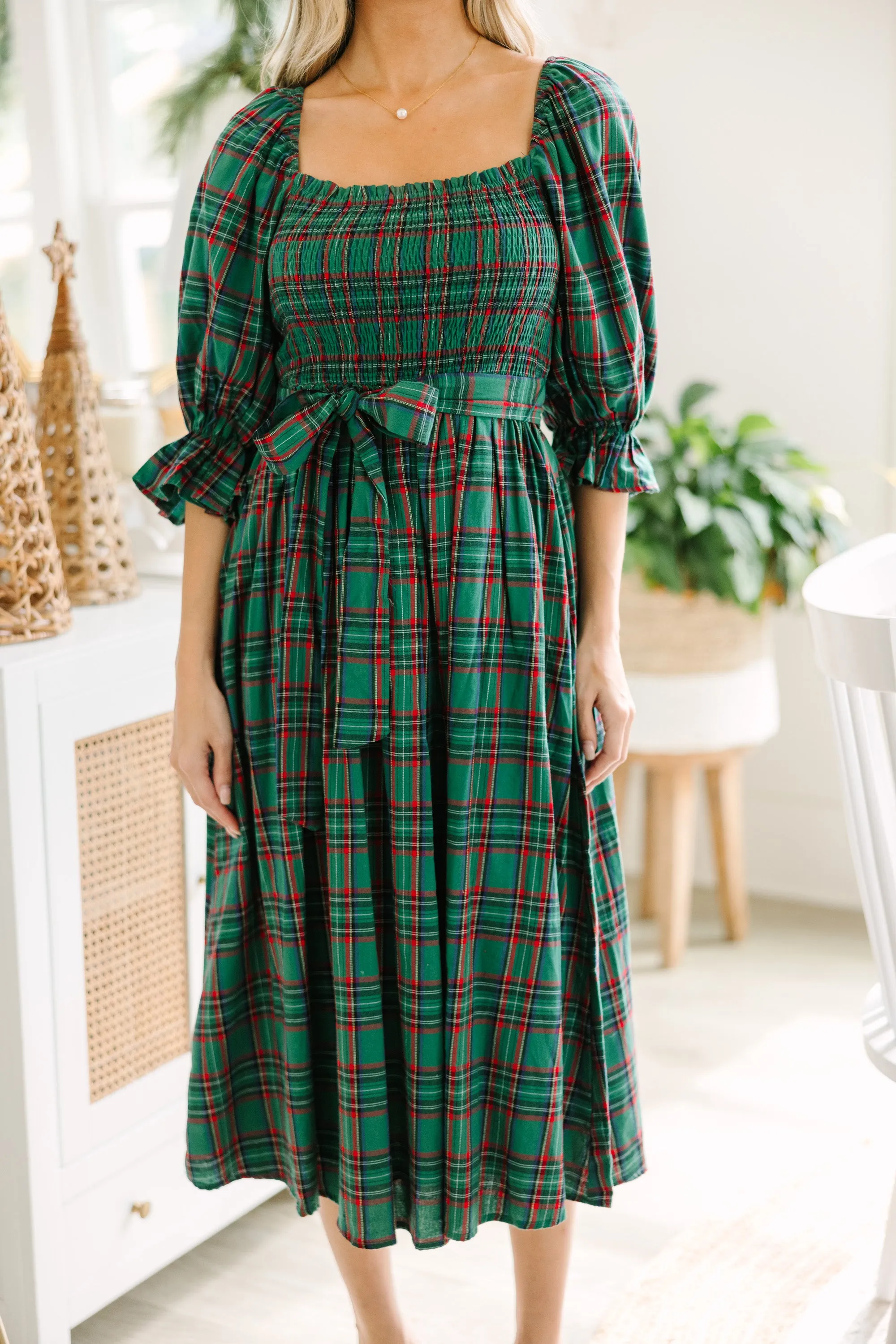 All I Want Green Tartan Plaid Midi Dress