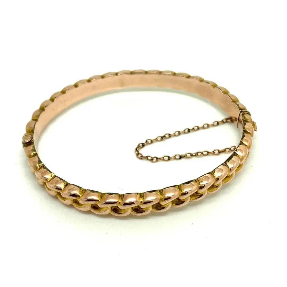 Antique Edwardian 1904 9ct Rose Gold Woven Chain Bangle Bracelet