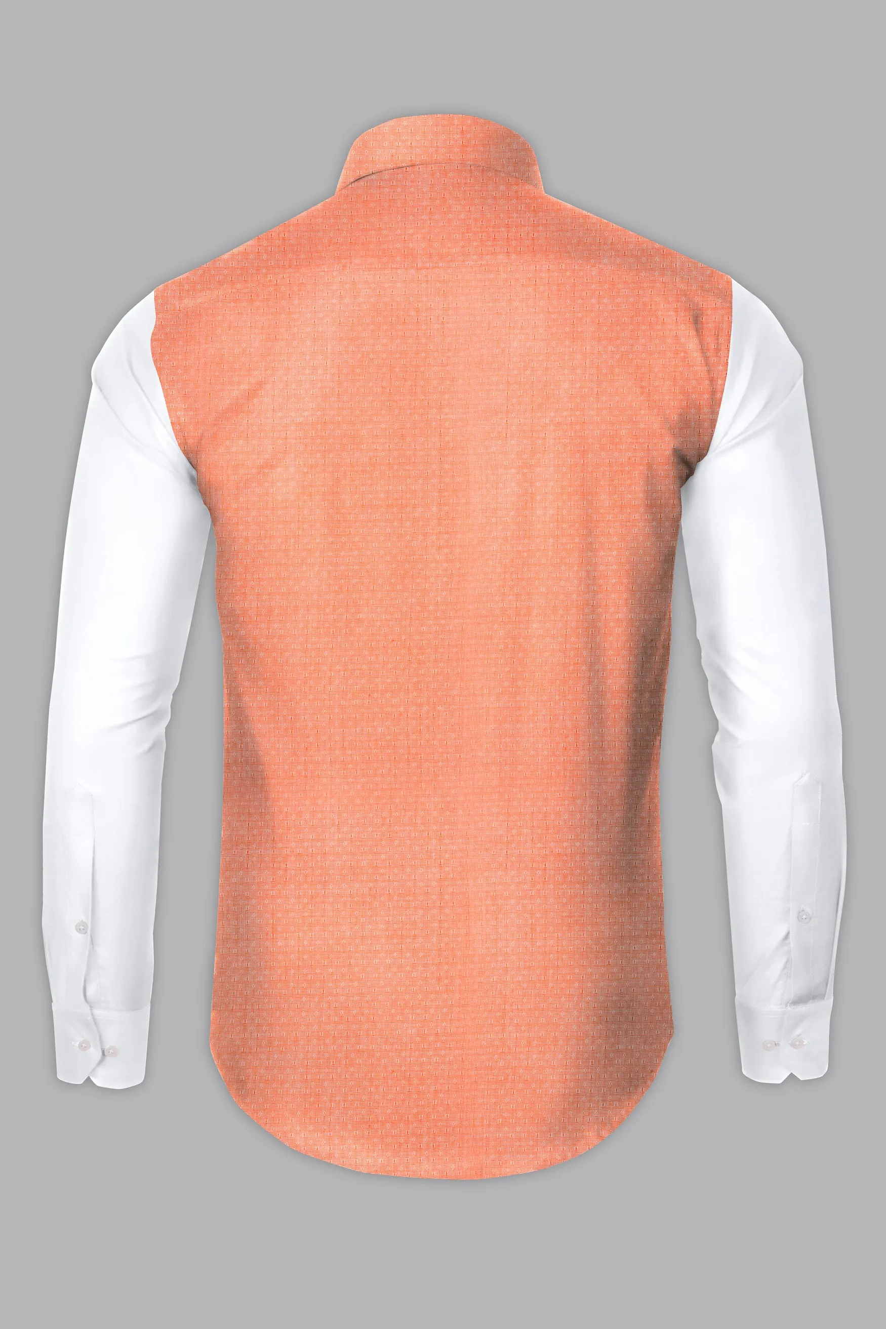 Apricot Orange with Bright White Half and Half Dobby Textured Premium Giza Cotton Designer Shirt