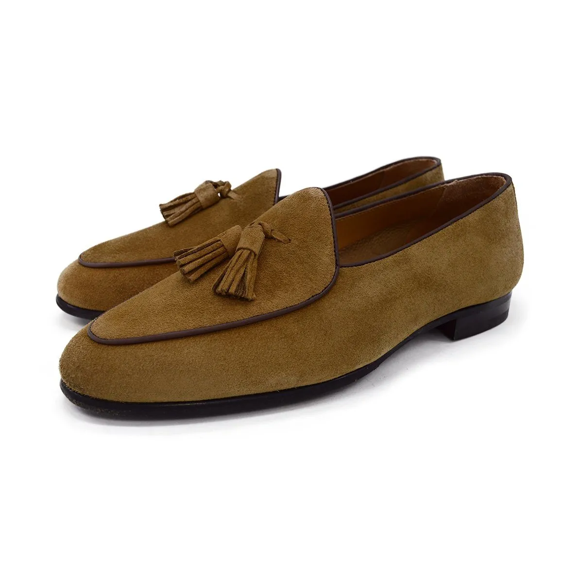 Berwick 1707 Tassel Belgian Loafer (5084) -Kudu Reverse Suede In Peanut