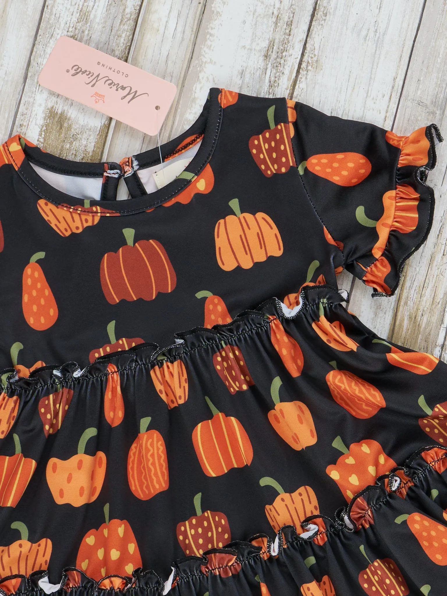 Black & Orange Pumpkin Patch Tiered Ruffle Dress