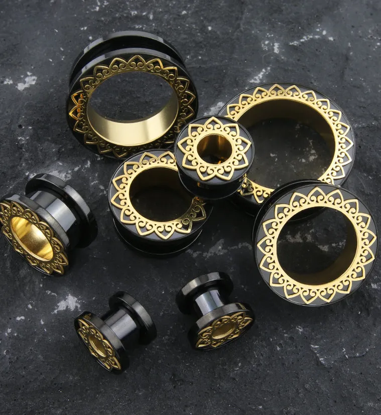 Black PVD Brass Filigree Stainless Steel Tunnel Plugs