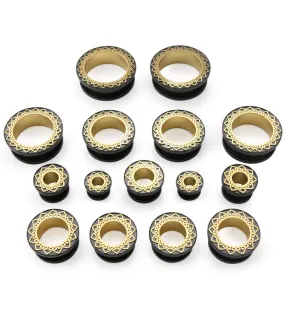 Black PVD Brass Filigree Stainless Steel Tunnel Plugs