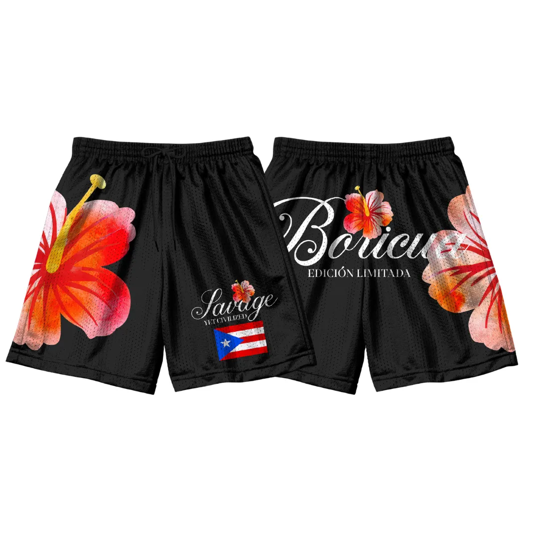 Boricua Spirit Mesh Shorts- (Black)