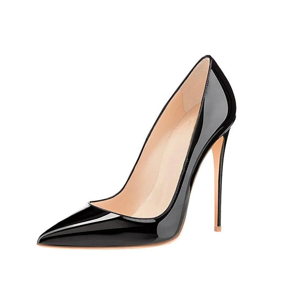 Brand Black Leather Pointed Toe Thin High Heels