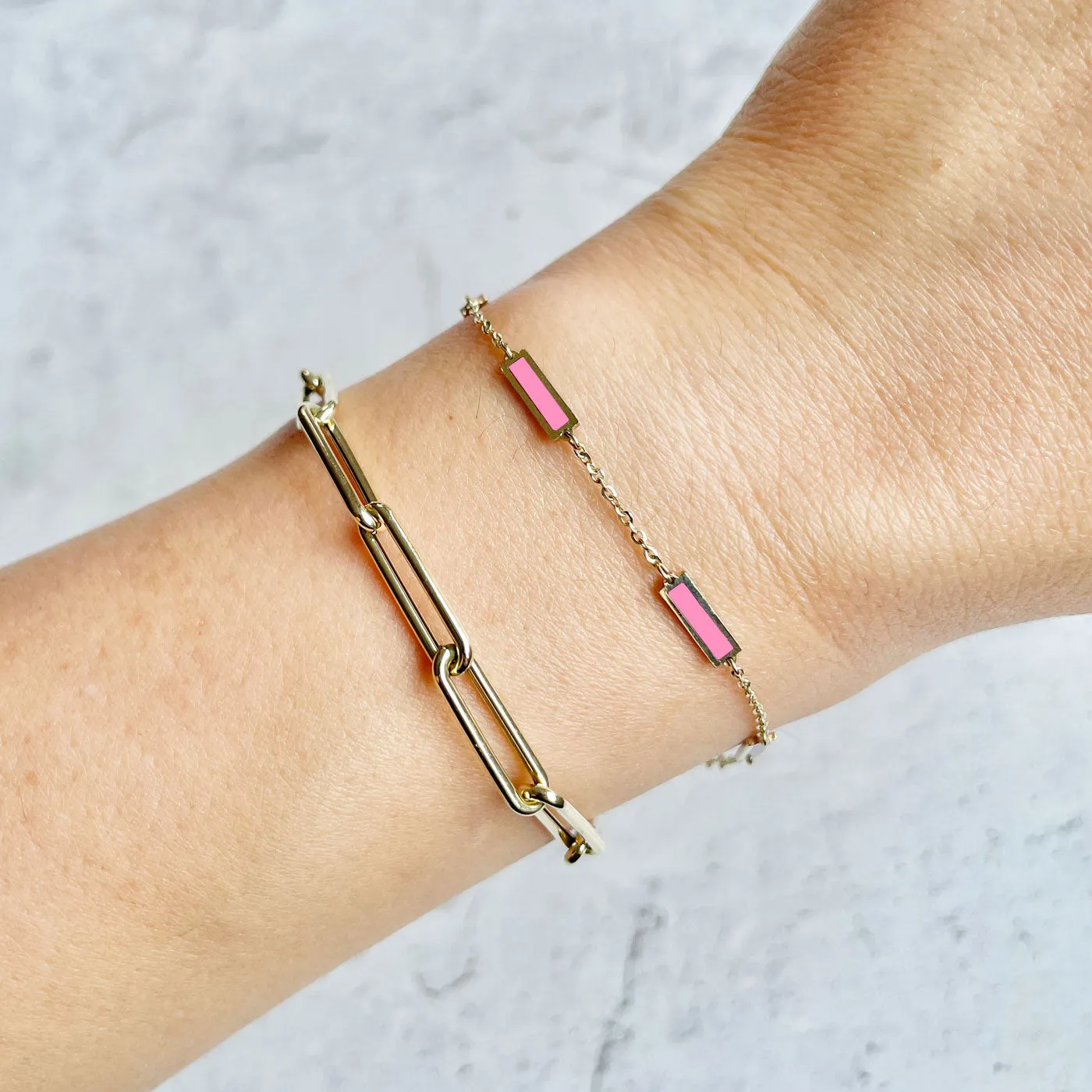 Bubblegum Pink Bar Chain Bracelet