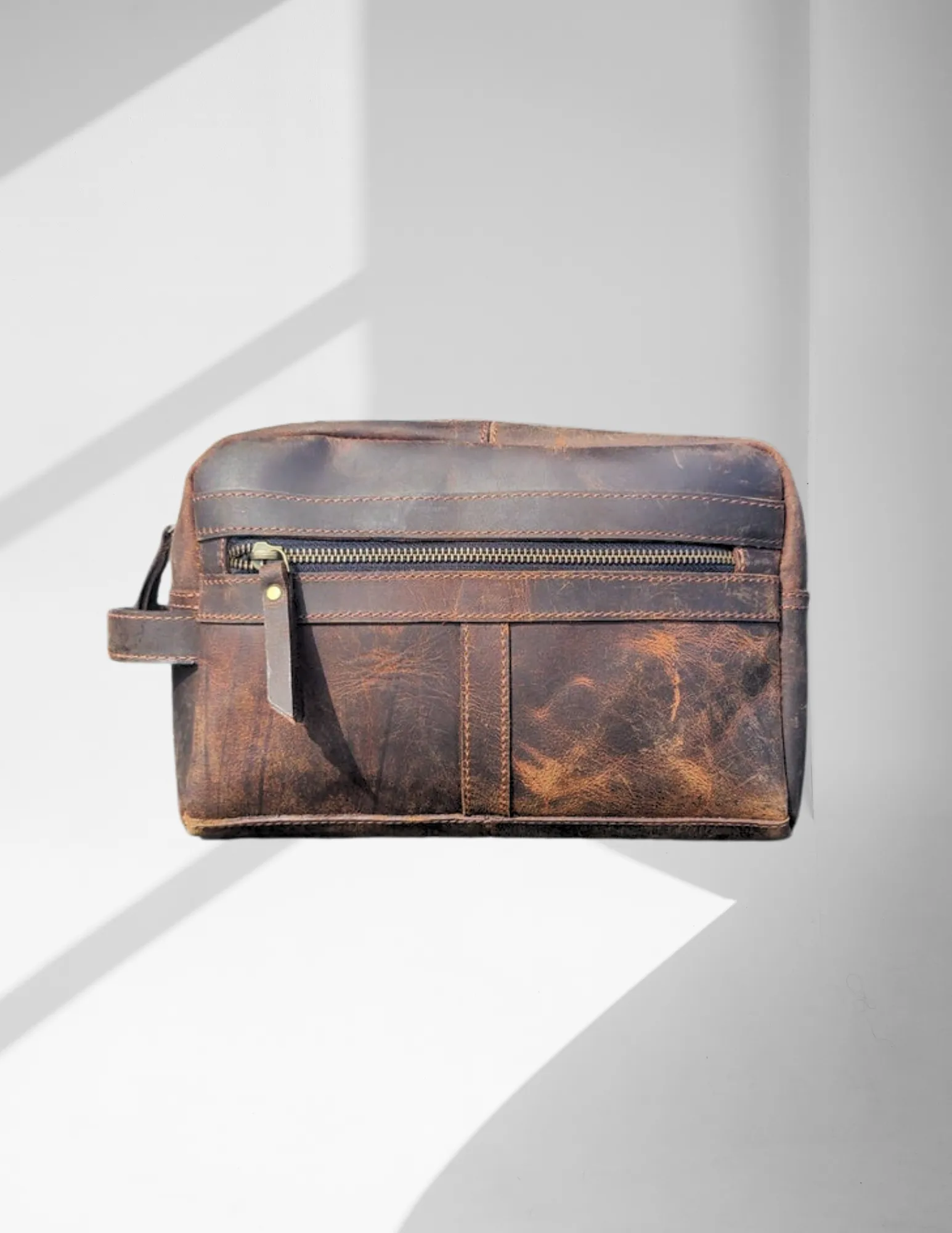 Buffalo Leather Travel Toiletry Bag - Chestnut Brown