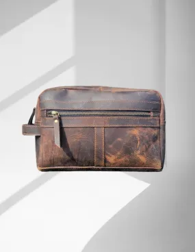 Buffalo Leather Travel Toiletry Bag - Chestnut Brown