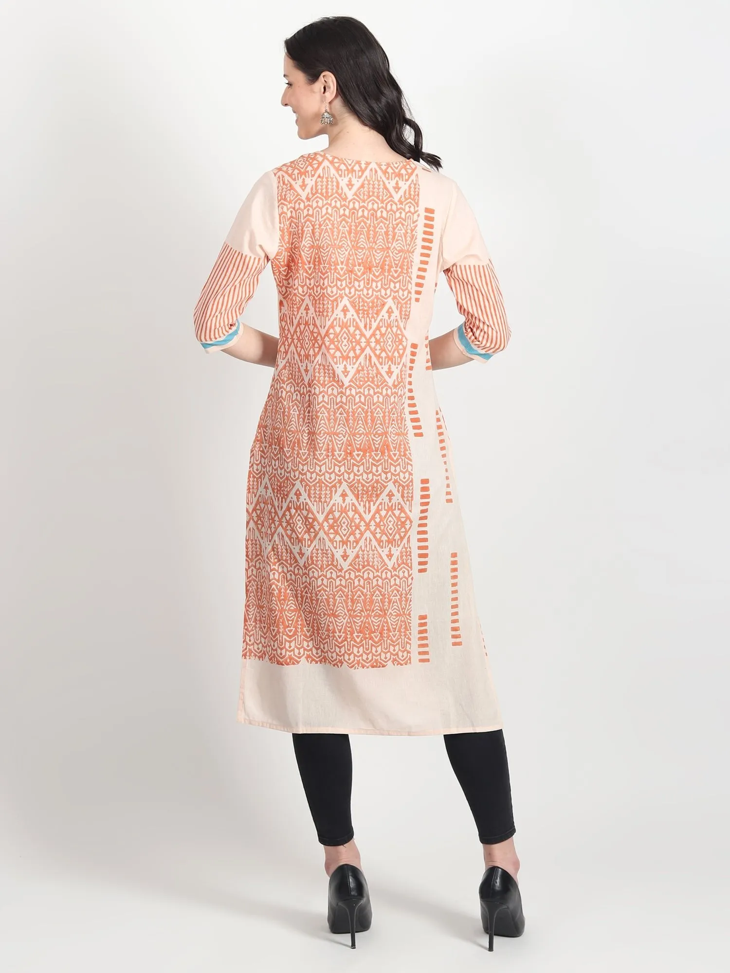 CASPAR Hand Block Printed Straight Kurti  Geometric ,Tribal Motifs