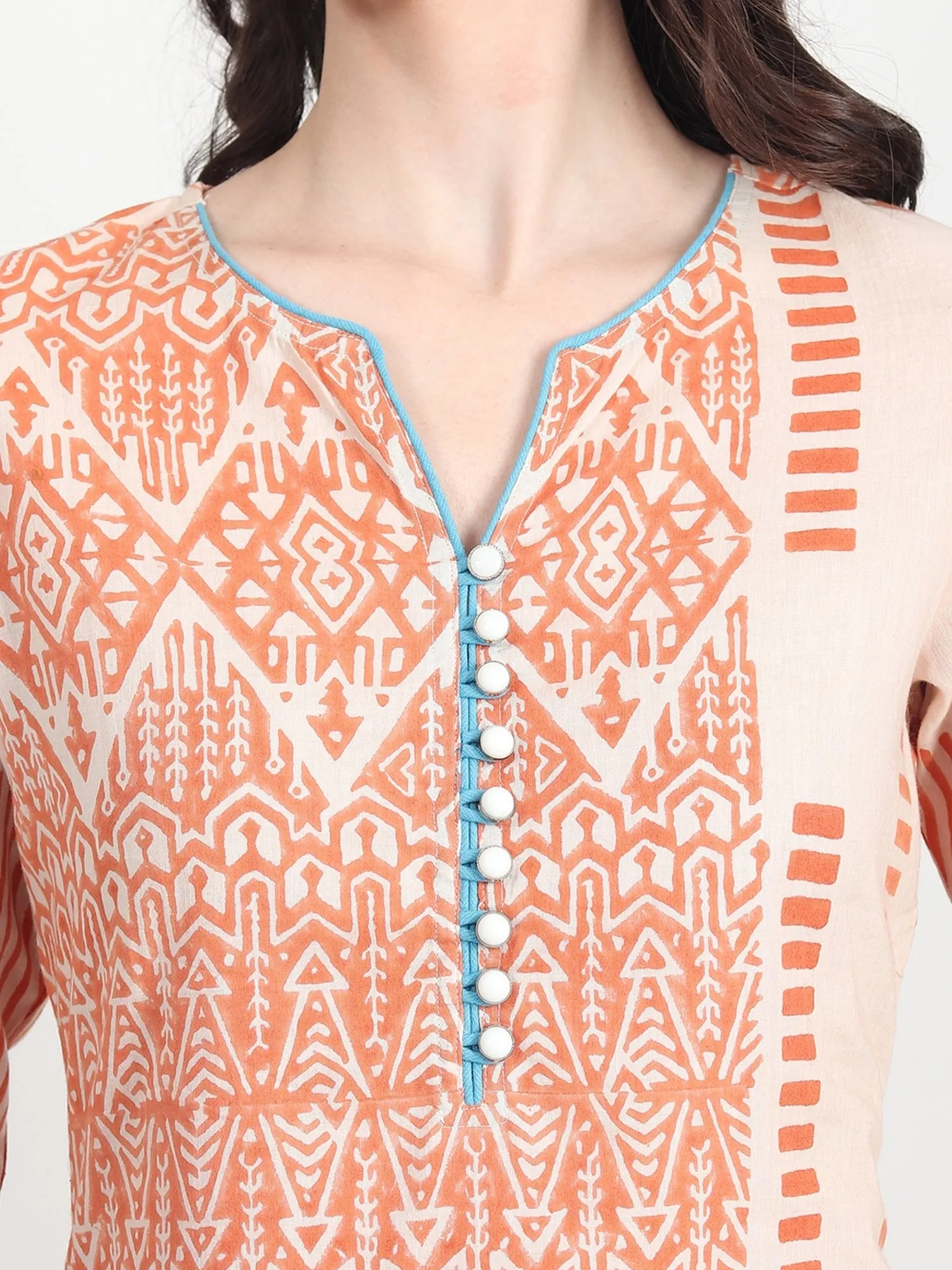 CASPAR Hand Block Printed Straight Kurti  Geometric ,Tribal Motifs