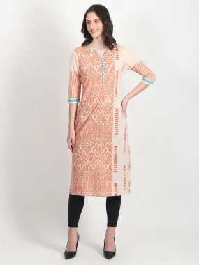 CASPAR Hand Block Printed Straight Kurti  Geometric ,Tribal Motifs