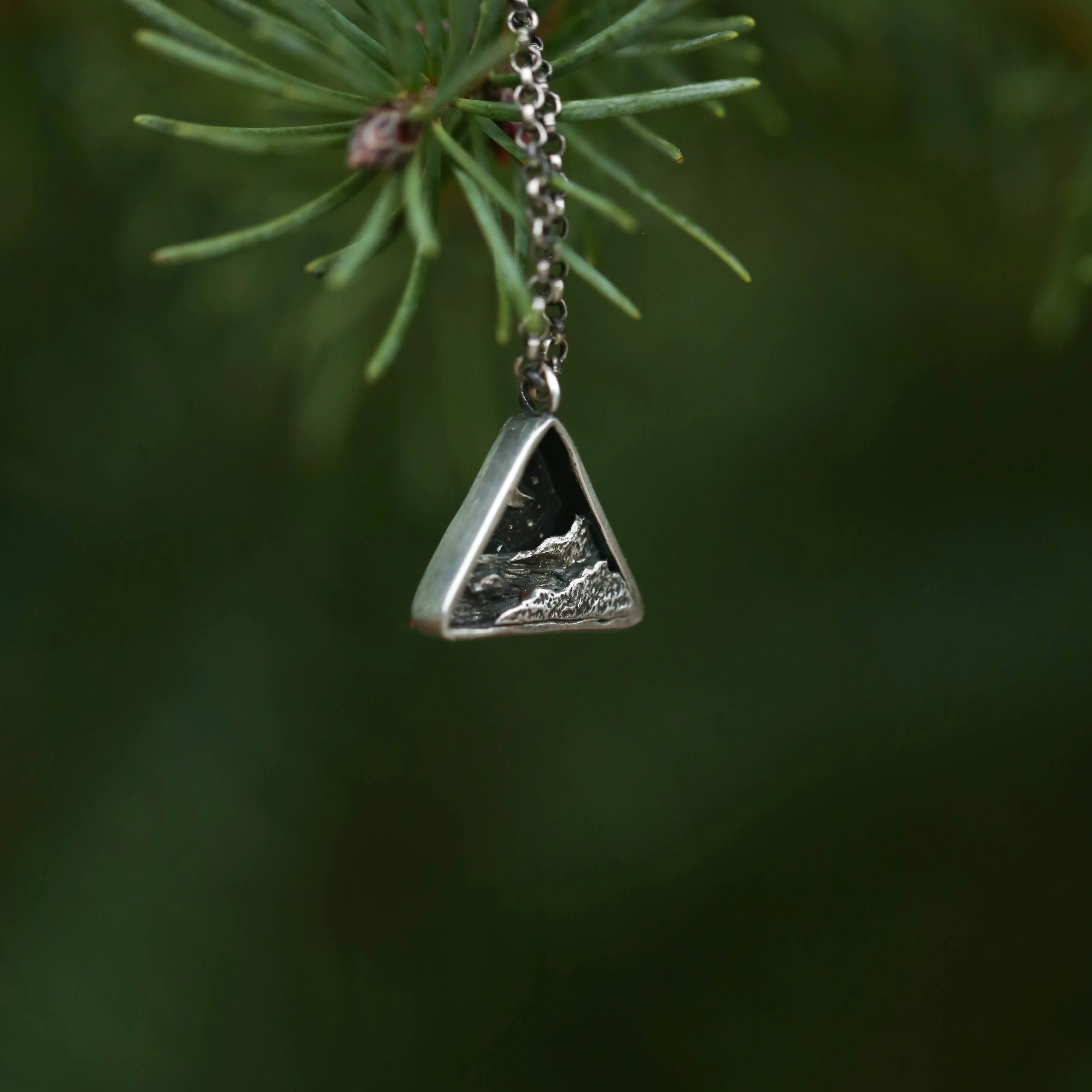 Coastal Moon Sterling Silver Triangle Miniscape Necklace