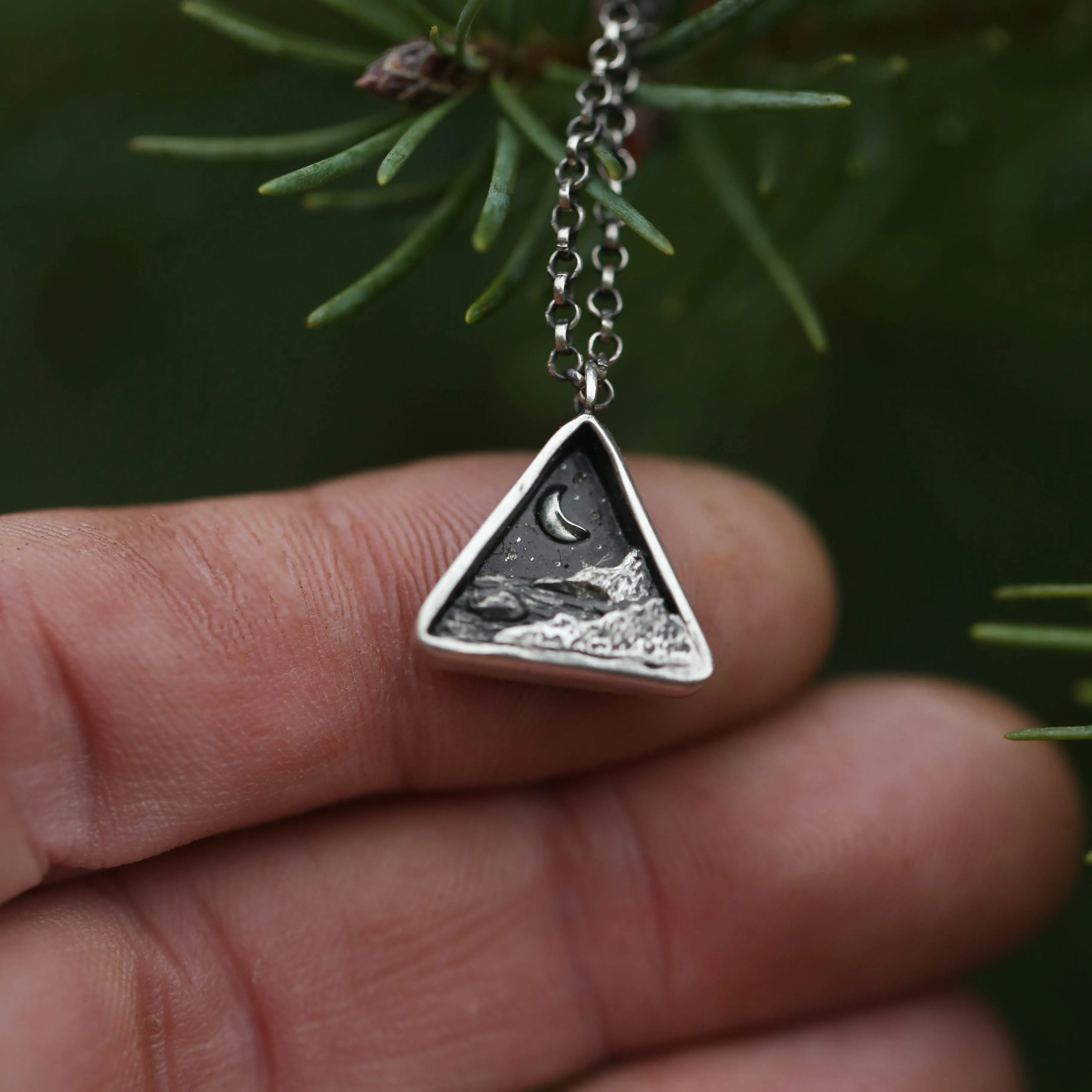 Coastal Moon Sterling Silver Triangle Miniscape Necklace