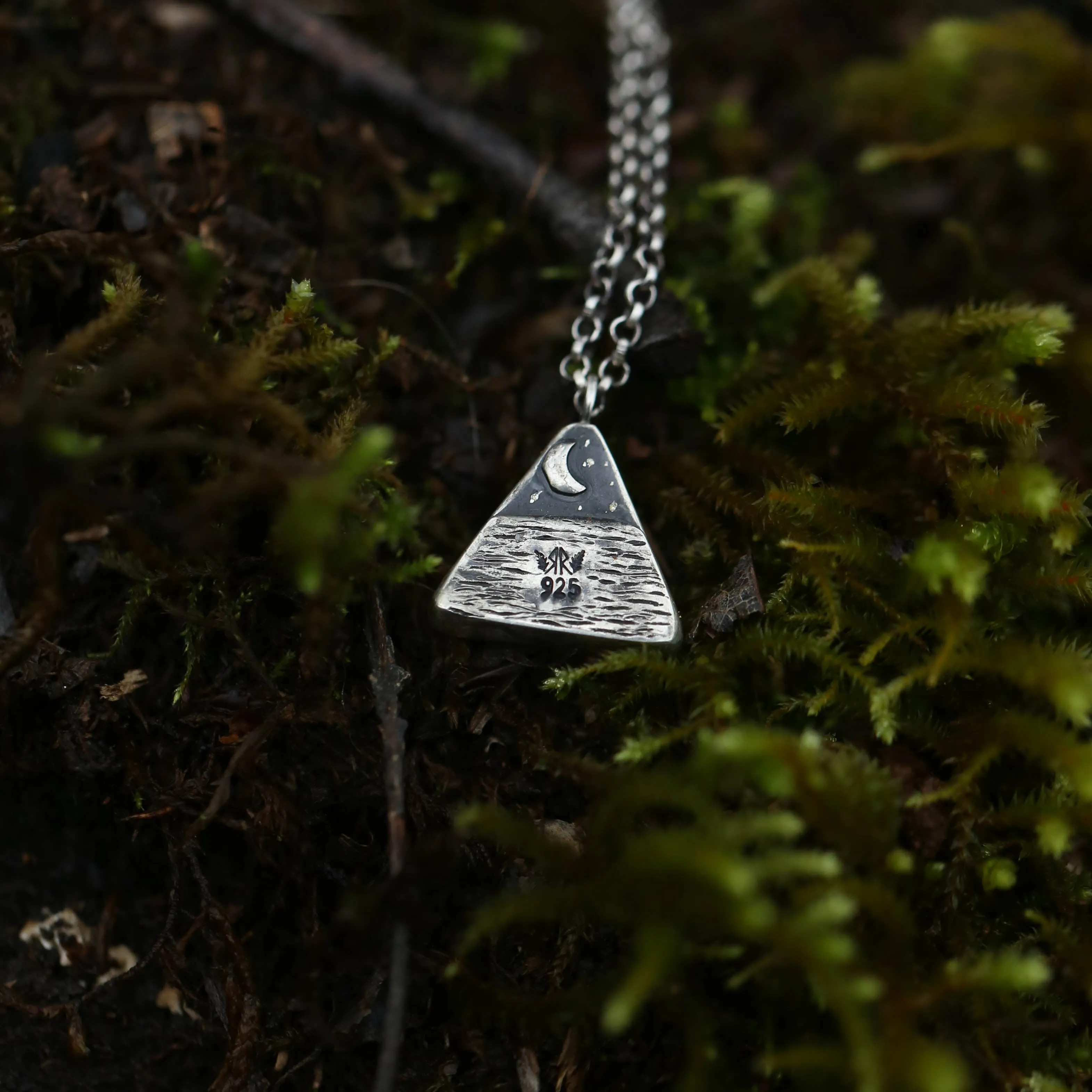 Coastal Moon Sterling Silver Triangle Miniscape Necklace