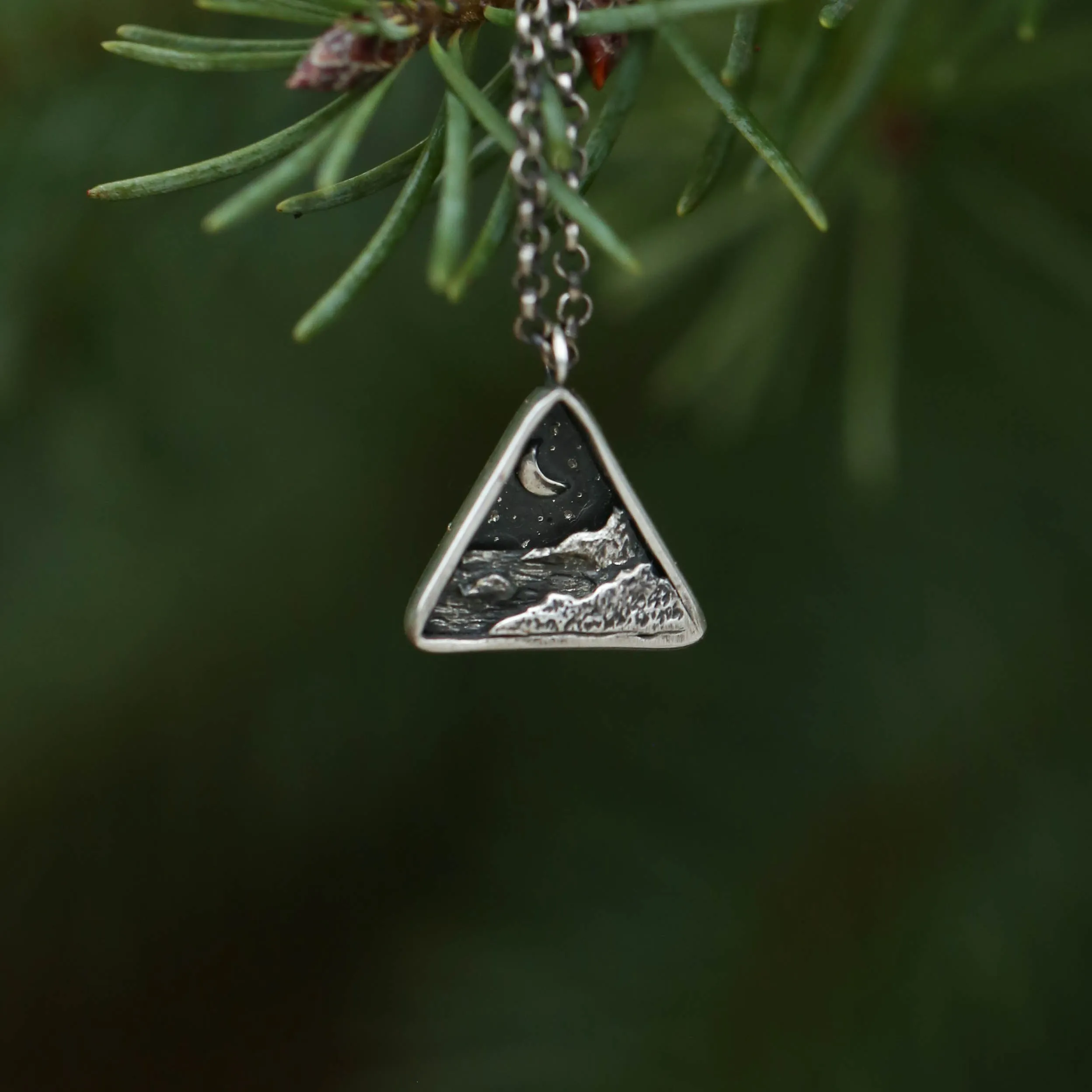 Coastal Moon Sterling Silver Triangle Miniscape Necklace