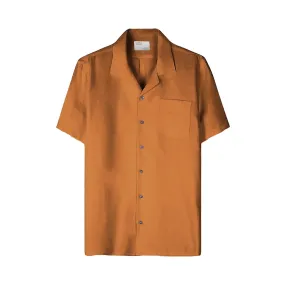 Colorful Linen Short Shirt Ginger Brown