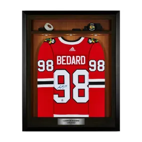 Connor Bedard Signed Chicago Blackhawks Locker Room 36x44 Jersey Frame