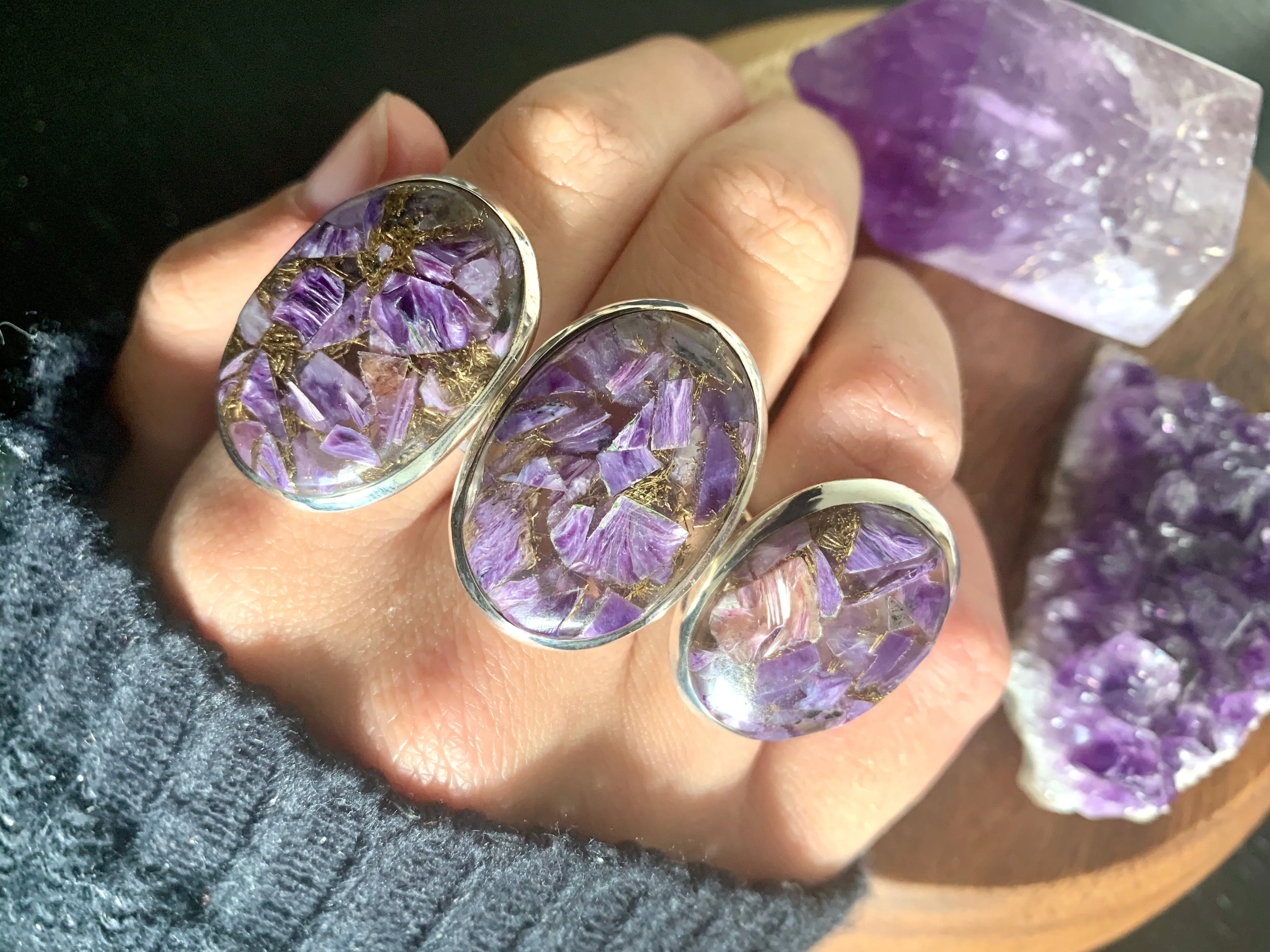 Copper Charoite Akoni Rings - Oval (US 9.5)